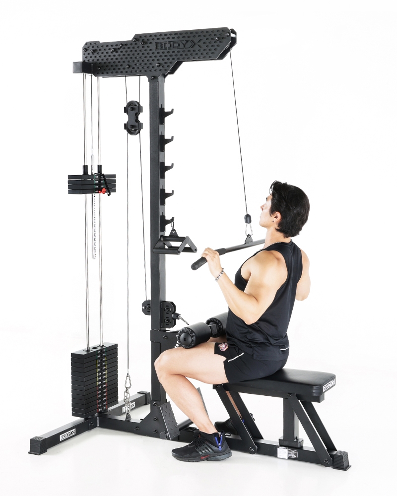 바디엑스 블럭형90KG 랫풀 로우 머신 멀티 홈짐 등근육 운동기구 L50